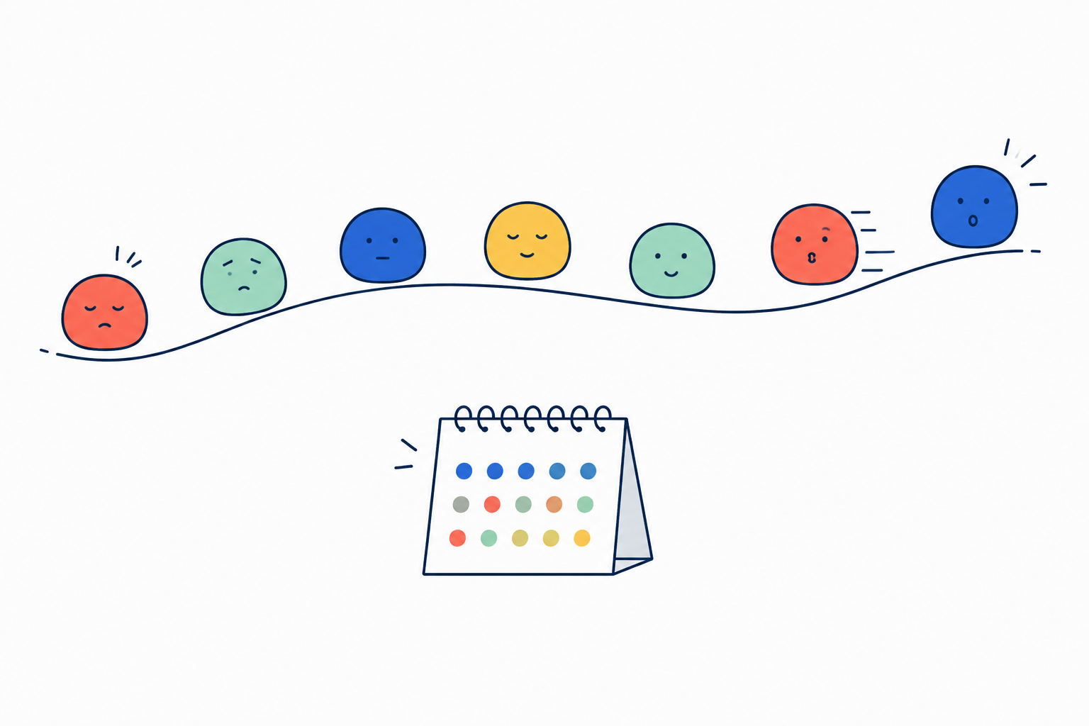沈む日も高ぶる日も、7つの表情を同じように大切に残すイラスト。