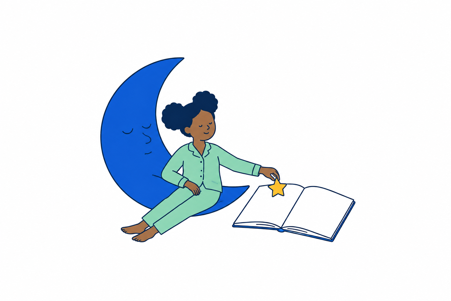 夜に見つけた小さな星を、手帳へひとつそっと残すイラスト。